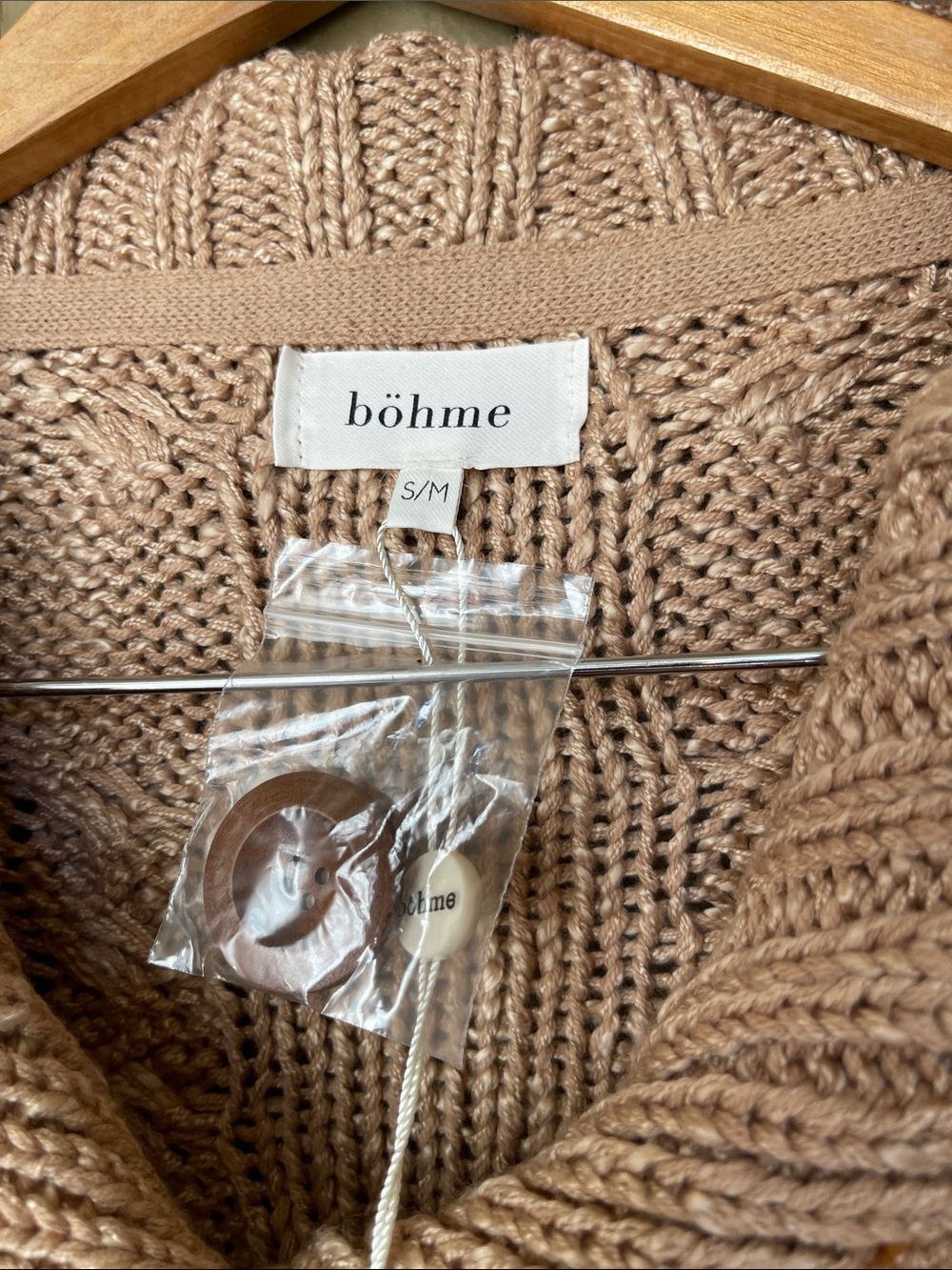 Bohme Cable Knit Button-Front Sweater Cardigan in Natural Size S - Picture 3 of 8